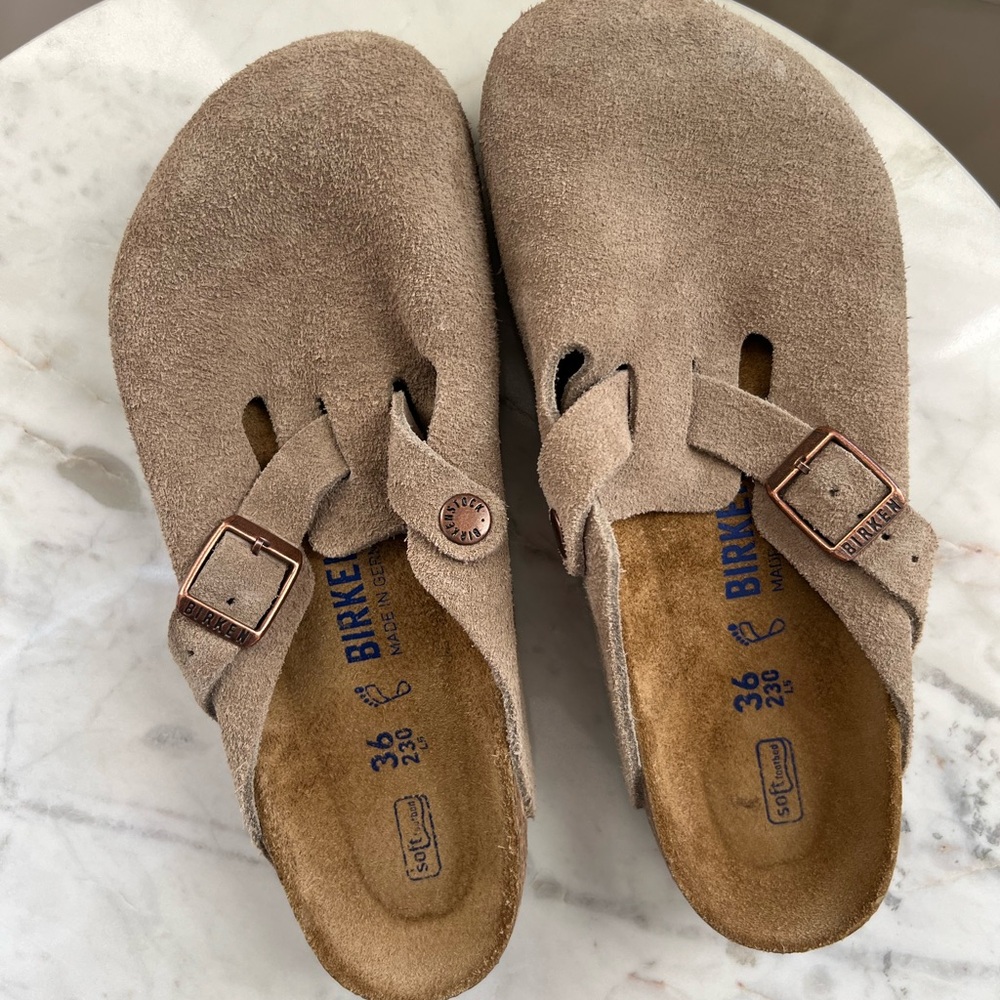 Birkenstock Boston Suede Clogs | Regular width | Taupe color | Size 36